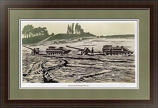 Авторская линогравюра "На полевых занятиях"