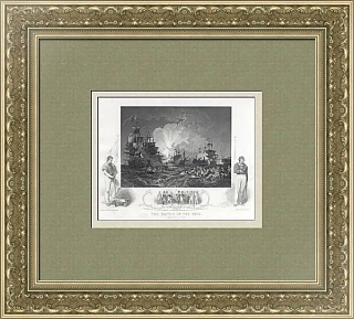 "Битва у Нила. Победа Адмирала Нельсона" - антикварная гравюра