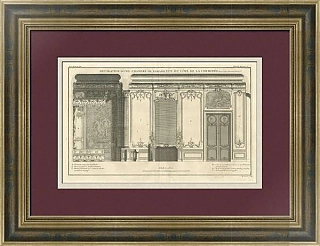 Антикварная гравюра "Декор парадной комнаты с камином"