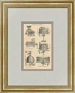 Антикварная гравюра "Пивоварение"