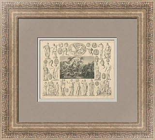 Антикварная гравюра "Афродита и другие древнегреческие боги"