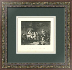 Оригинальная антикварная гравюра "Деревенская школа"