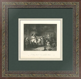 Оригинальная антикварная гравюра "Деревенская школа"