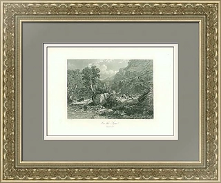 Антикварная гравюра "На реке Лайн"