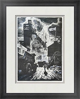 Советская линогравюра "Белазы в шахте"