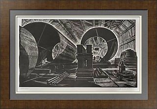 "В цехе нефтеаппаратуры" - редкая оригинальная линогравюра - вип подарок