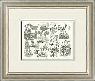 Антикварная гравюра "Ветрогенераторы"