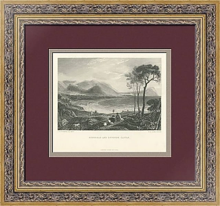 "Город Майнхед и замок Данстер" - антикварная гравюра