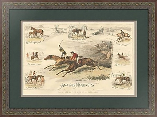 Антикварная редкая литография "Происшествия из жизни скаковой лошади"