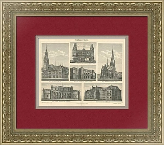 Антикварная гравюра "Архитектура Гамбурга"