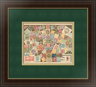 "Почтовые марки мира" - редкая гравюра -  антикварный подарок