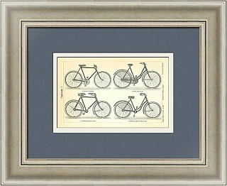 Антикварная гравюра "Велосипеды"