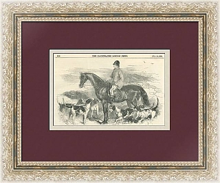 "Всадник с собаками" - антикварная английская гравюра