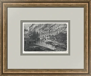 Антикварная гравюра "Медеплавильный завод"