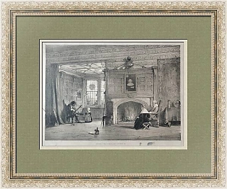 Антикварная литография "Гостиная. Haddon Hall, графство Дербишир"