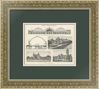 "Вокзалы" - редкая гравюра -  антикварный подарок