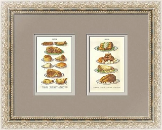 Антикварные хромолитографии "Мясные блюда"