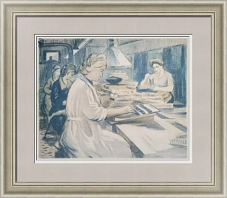 Оригинальная литография "В типографии. Наборный цех"