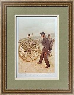 Антикварная литография. Полевой артиллерист-наводчик