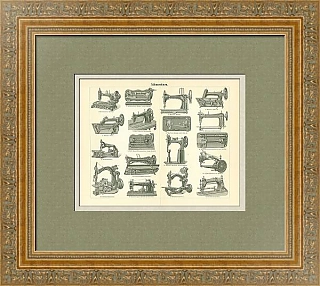 Антикварная гравюра "Швейные машины"