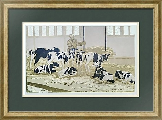 "Телятница" - оригинальная линогравюра СССР