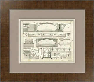 Антикварная гравюра "Металлические мосты"