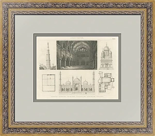Антикварная гравюра "Архитектура: минареты, мечети, храмы"
