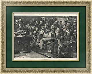 "Палата общин. Передняя скамья оппозиции" - большая антикварная гравюра