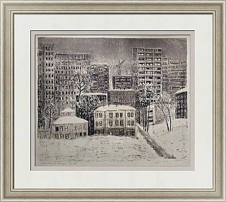 Оригинальная автолитография "Зима в городе"
