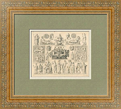 Редкая антикварная гравюра "Древнегреческие боги и богини"