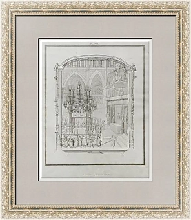 Антикварная гравюра "Католическая месса"