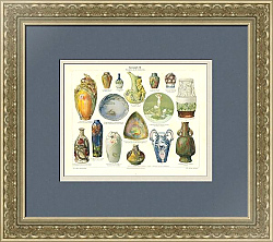 Антикварная хромолитография "Керамика. XIX век"