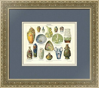 Антикварная хромолитография "Керамика. XIX век"