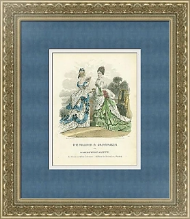 Антикварная гравюра "Прогулочные платья"