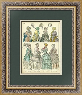 Антикварная гравюра "Женская мода"