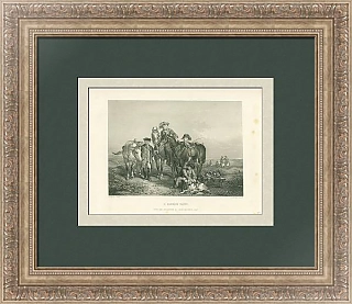 Антикварная гравюра "Соколиная охота"