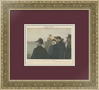 Антикварная гравюра "Шербург. Визит Императора Николая II"