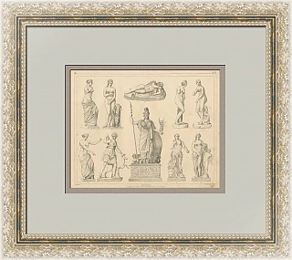 Редкая гравюра "Статуи Афины и Венеры. Греческая и римская скульптура"