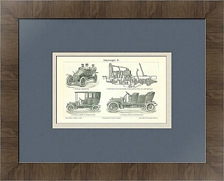 Антикварная гравюра "Моторизированный транспорт"