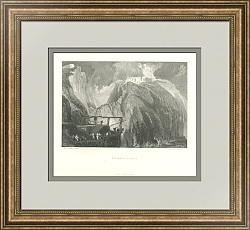 Оригинальная антикварная гравюра "Замок Тинтагель"