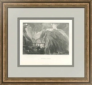 Оригинальная антикварная гравюра "Замок Тинтагель"