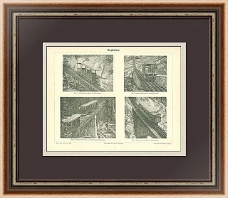 Антикварная гравюра "Горные железные дороги"