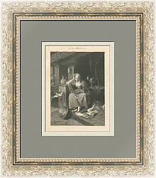 Редкая антикварная гравюра "Золушка"