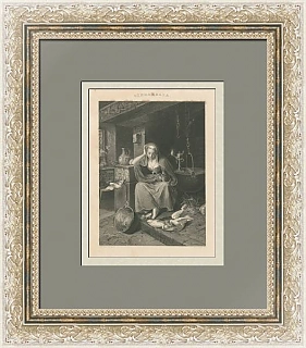 Редкая антикварная гравюра "Золушка"