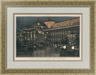 "Париж. Освещение Большого дворца во время автосалона 1904" - антикварная иллюстрация