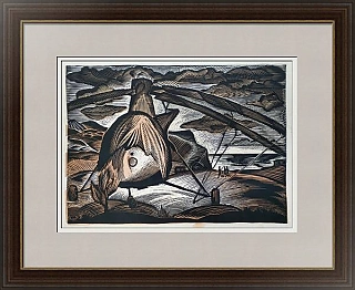 Оригинальная линогравюра "Погранзастава на Курилах"