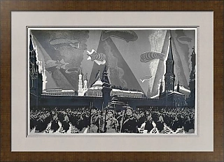 Оригинальная линогравюра "1941г. Красная площадь"