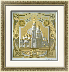 "Соборы Московского Кремля" - оригинальная линогравюра