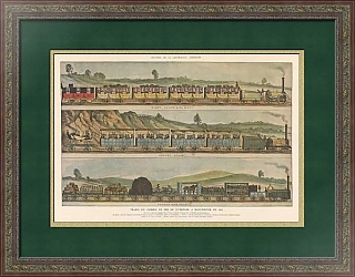 "Поезда железной дороги Ливерпуль-Манчестер в 1832 году" - оригинальная гравюра