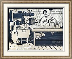 "За работой"- оригинальная советская линогравюра